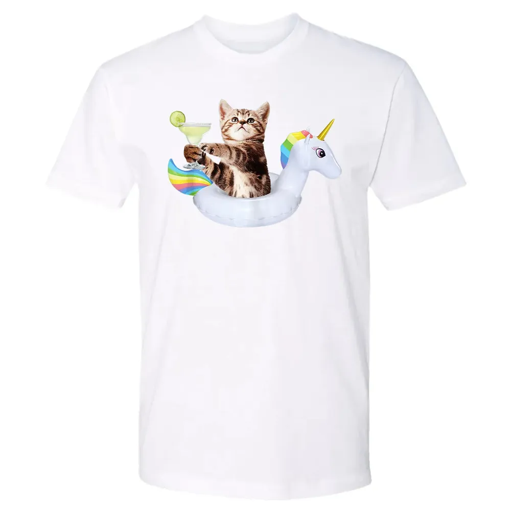 Summer Kitty With Margarita & Unicorn Float Funny Cat Premium Unisex T-shirt - 4