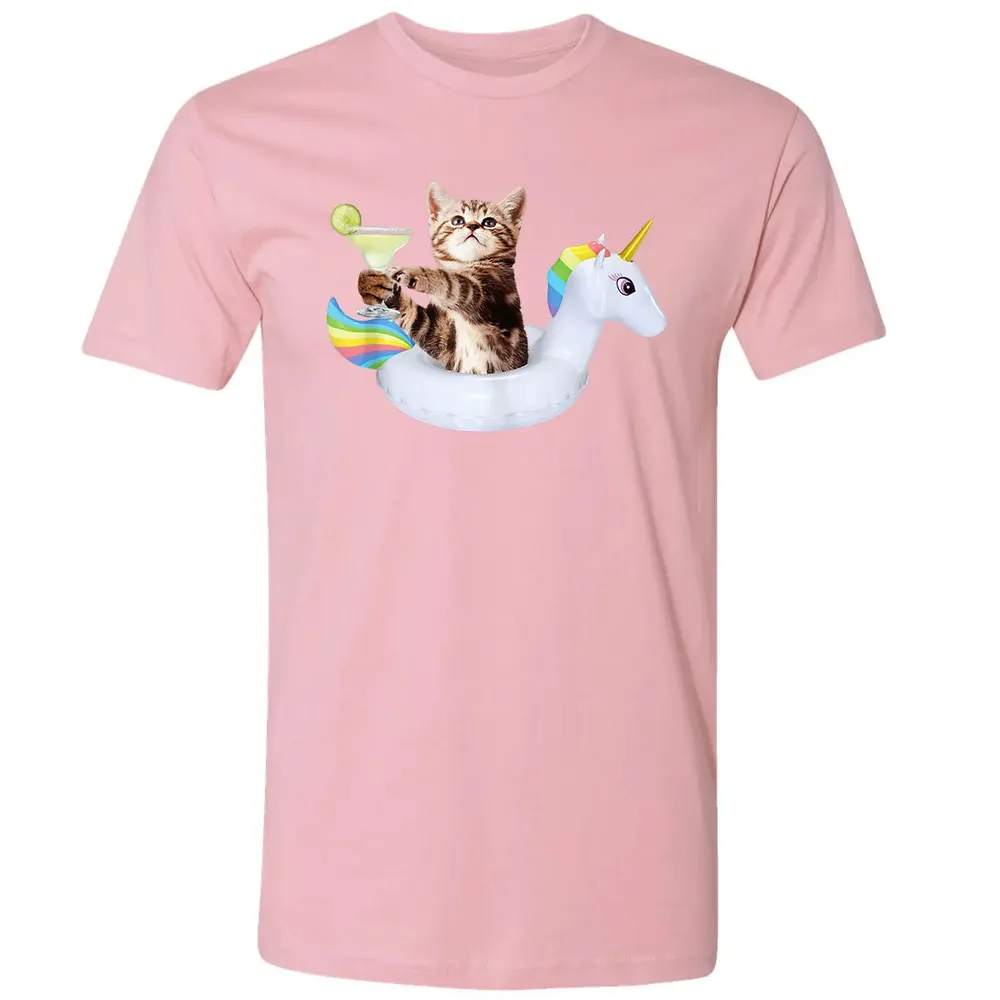Summer Kitty With Margarita & Unicorn Float Funny Cat Premium Unisex T-shirt - 3