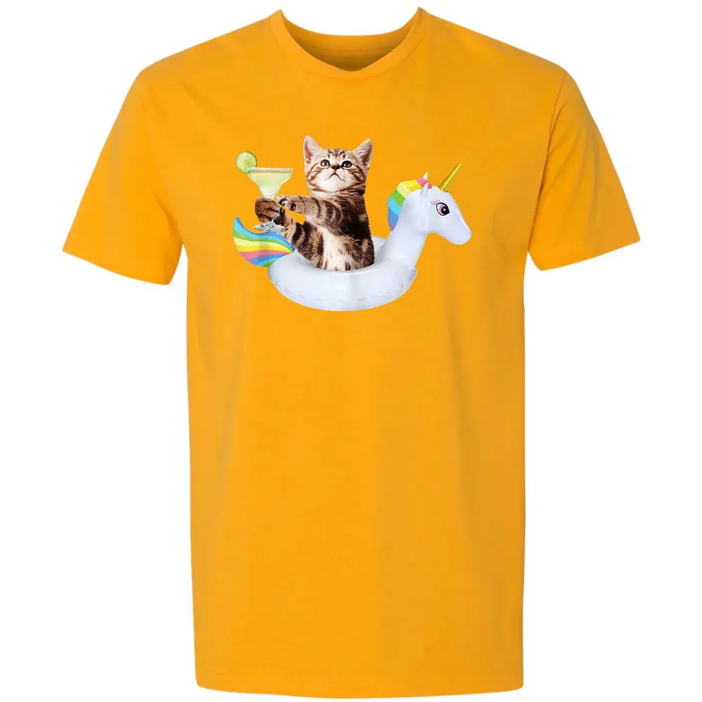 Summer Kitty With Margarita & Unicorn Float Funny Cat Premium Unisex T-shirt - 11