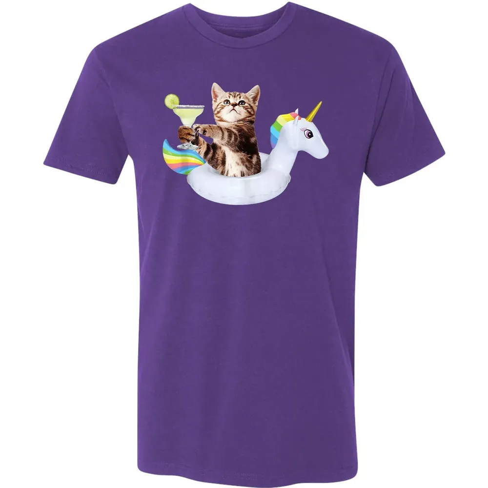 Summer Kitty With Margarita & Unicorn Float Funny Cat Premium Unisex T-shirt - 7