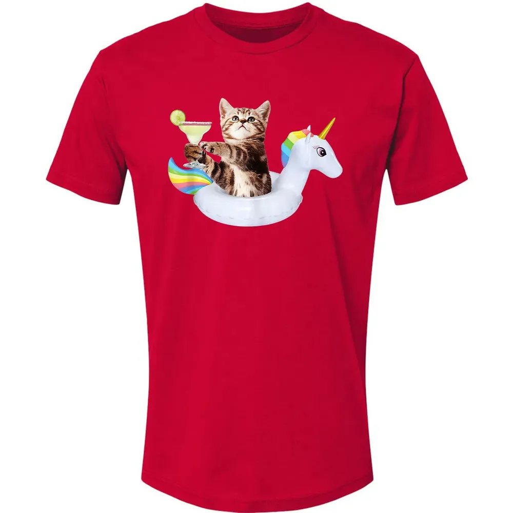 Summer Kitty With Margarita & Unicorn Float Funny Cat Premium Unisex T-shirt - 6