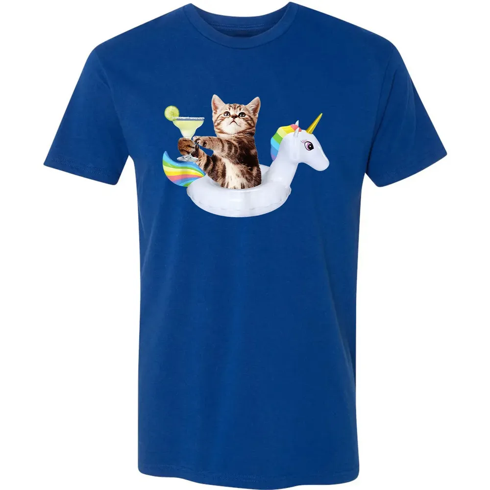 Summer Kitty With Margarita & Unicorn Float Funny Cat Premium Unisex T-shirt - 10