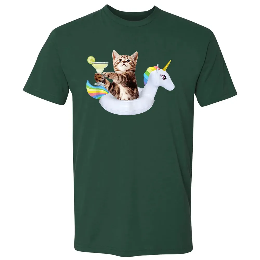 Summer Kitty With Margarita & Unicorn Float Funny Cat Premium Unisex T-shirt - 12