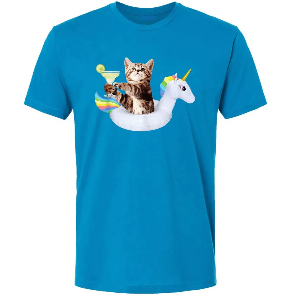 Summer Kitty With Margarita & Unicorn Float Funny Cat Premium Unisex T-shirt - 15