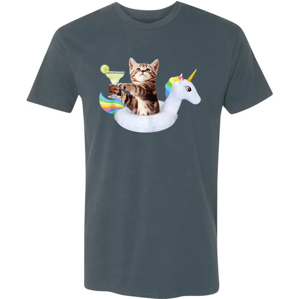 Summer Kitty With Margarita & Unicorn Float Funny Cat Premium Unisex T-shirt - 14