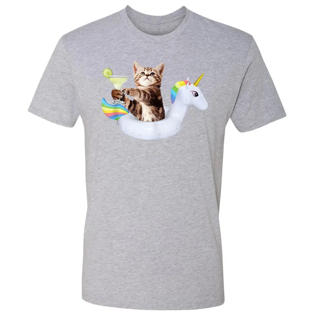 Summer Kitty With Margarita & Unicorn Float Funny Cat Premium Unisex T-shirt - 9