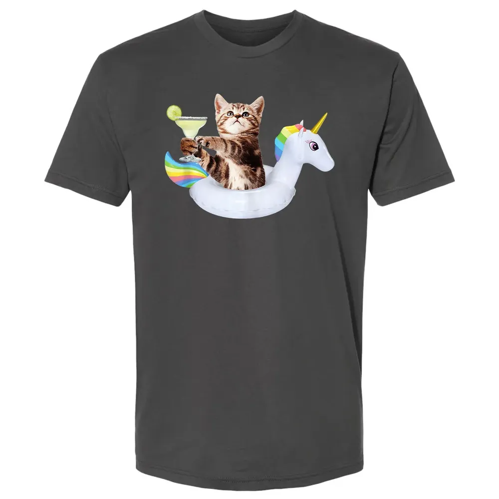 Summer Kitty With Margarita & Unicorn Float Funny Cat Premium Unisex T-shirt - 8