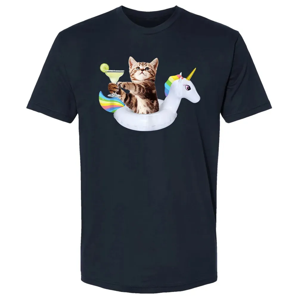 Summer Kitty With Margarita & Unicorn Float Funny Cat Premium Unisex T-shirt - 2