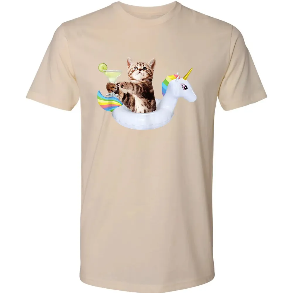 Summer Kitty With Margarita & Unicorn Float Funny Cat Premium Unisex T-shirt - 13