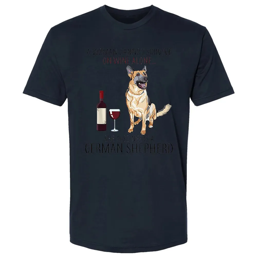 A Woman Cannot Survive On Wine Alone German Shepherd Premium Unisex T-shirt - 2