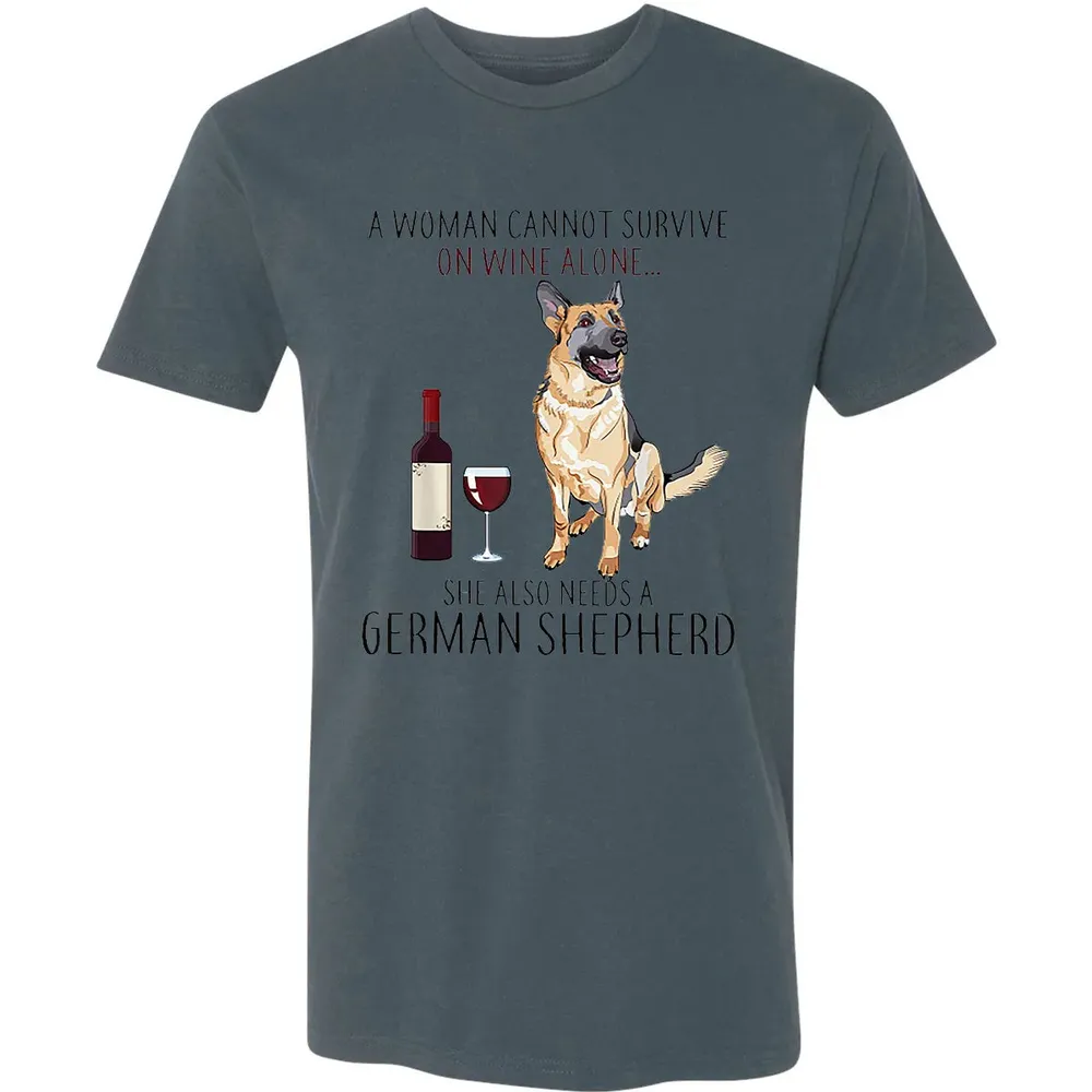 A Woman Cannot Survive On Wine Alone German Shepherd Premium Unisex T-shirt - 14
