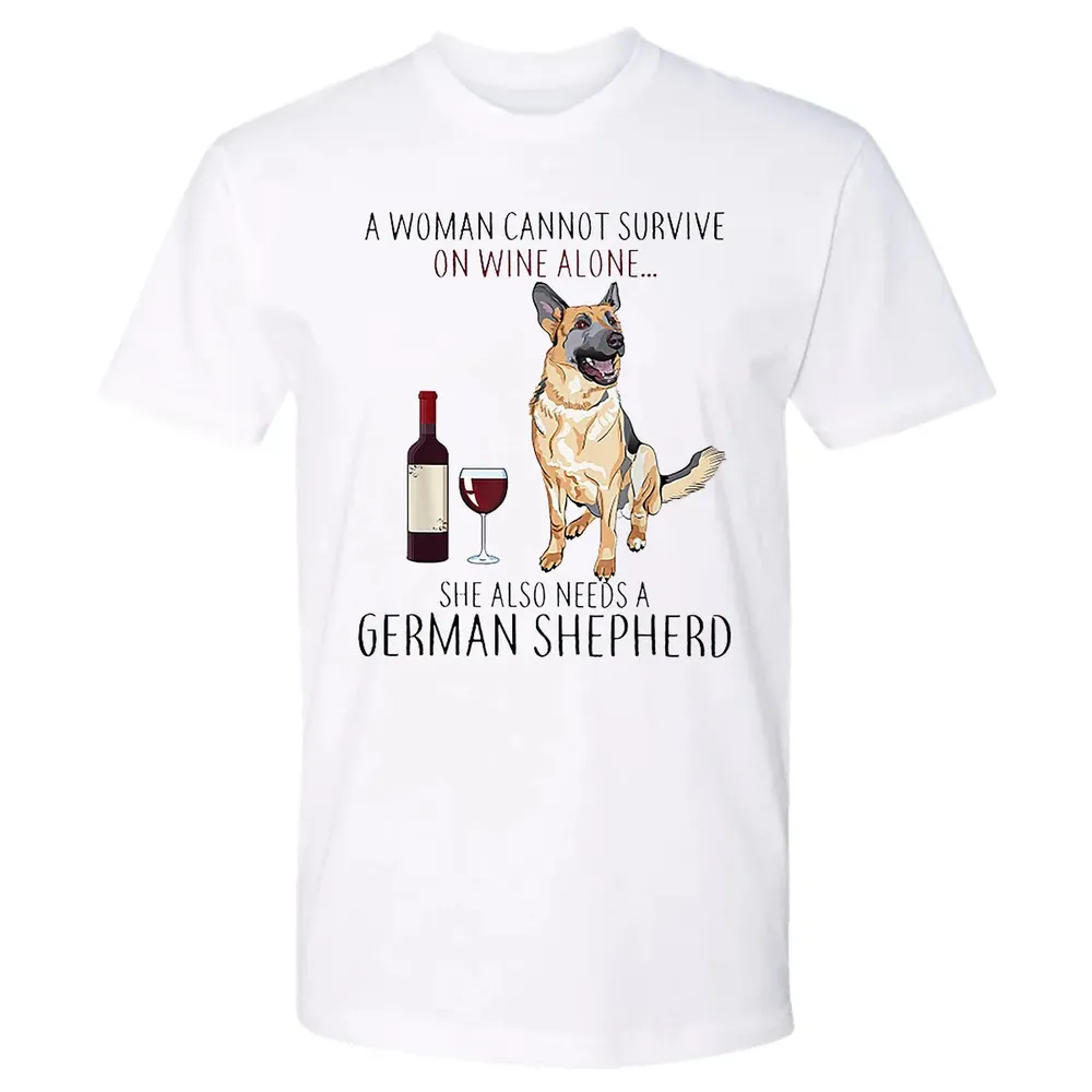A Woman Cannot Survive On Wine Alone German Shepherd Premium Unisex T-shirt - 4
