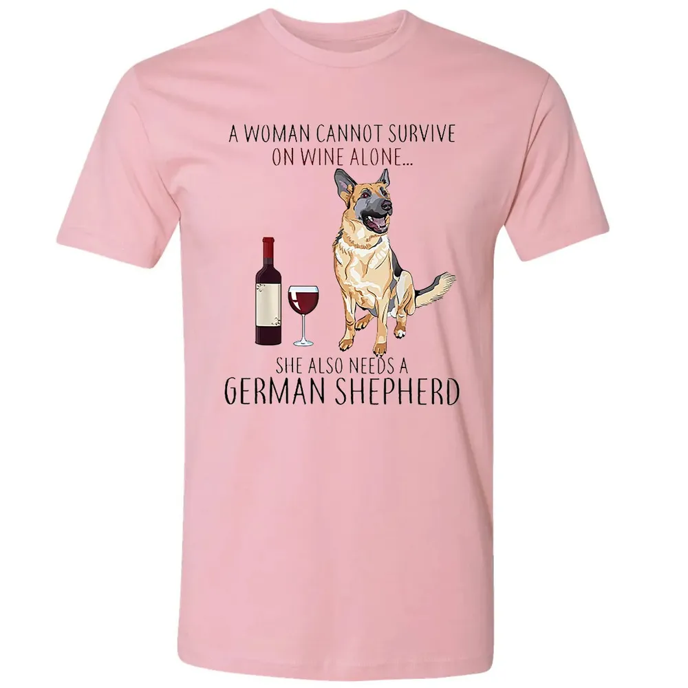 A Woman Cannot Survive On Wine Alone German Shepherd Premium Unisex T-shirt - 3