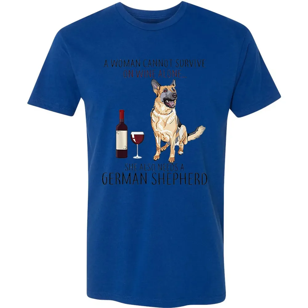 A Woman Cannot Survive On Wine Alone German Shepherd Premium Unisex T-shirt - 10