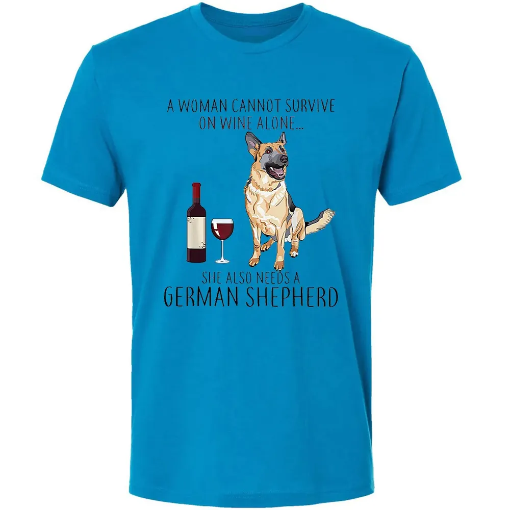 A Woman Cannot Survive On Wine Alone German Shepherd Premium Unisex T-shirt - 15