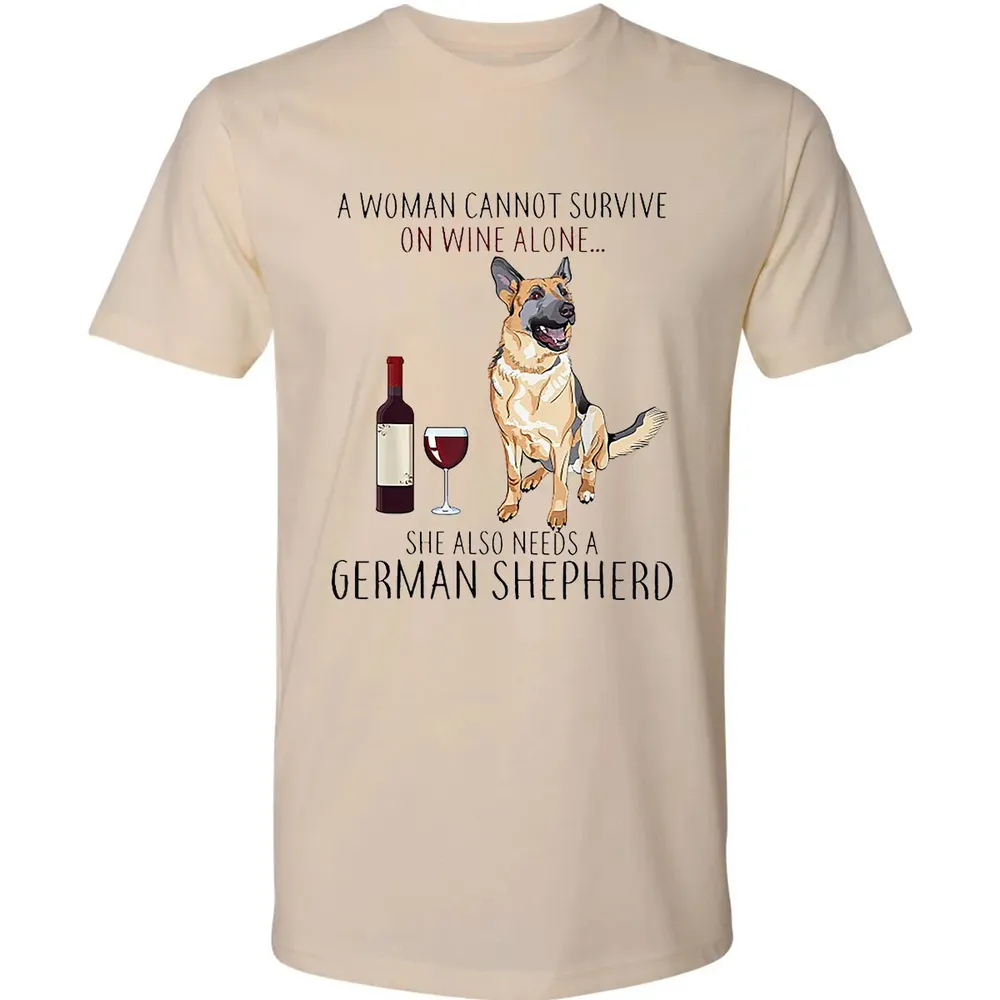 A Woman Cannot Survive On Wine Alone German Shepherd Premium Unisex T-shirt - 13