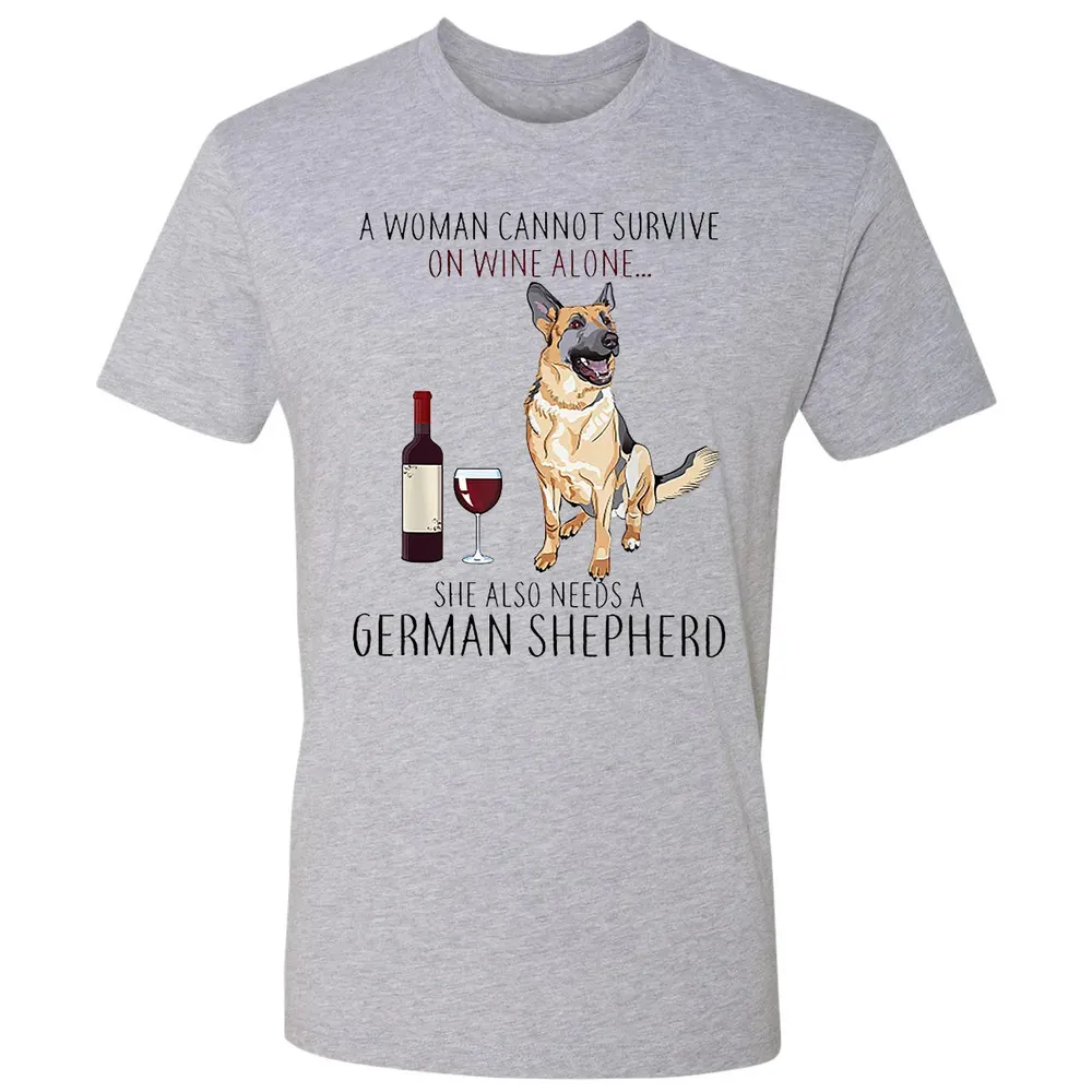 A Woman Cannot Survive On Wine Alone German Shepherd Premium Unisex T-shirt - 9