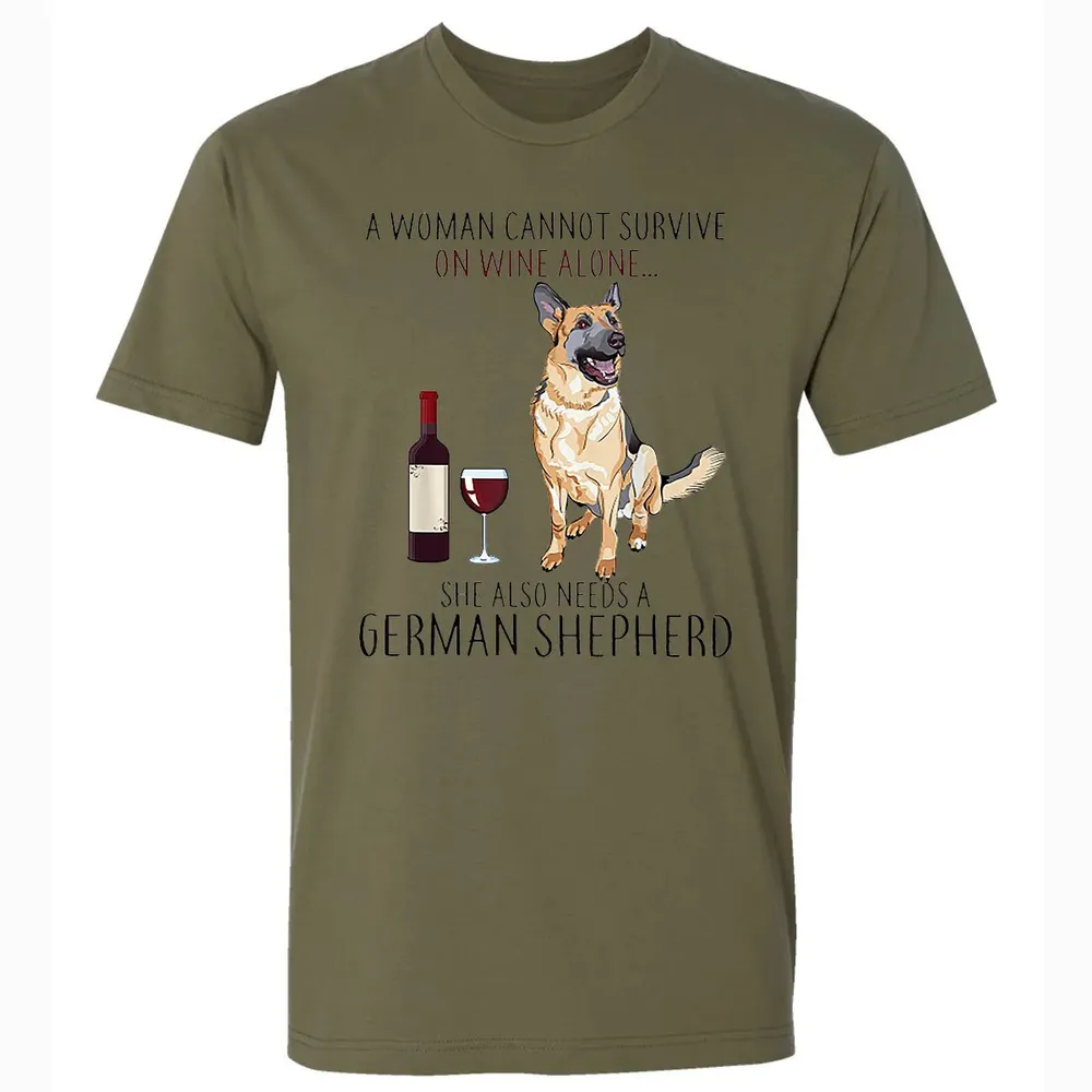 A Woman Cannot Survive On Wine Alone German Shepherd Premium Unisex T-shirt - 5