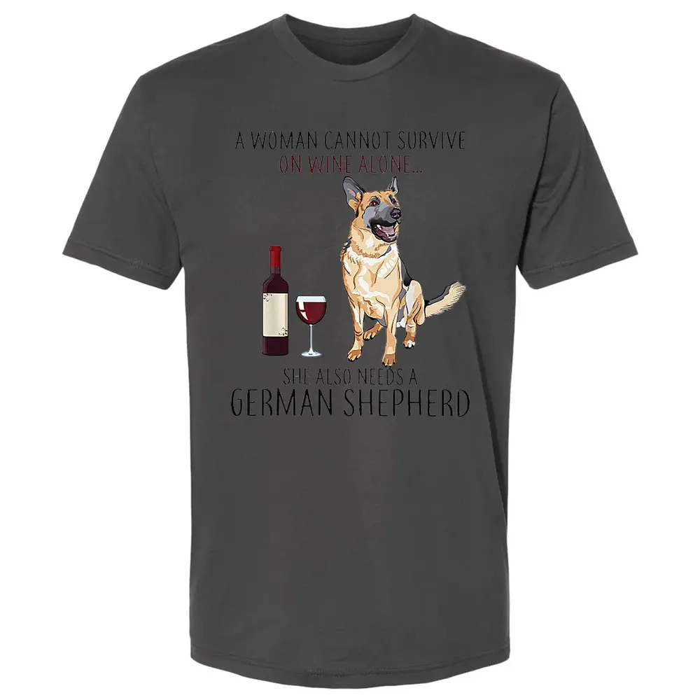 A Woman Cannot Survive On Wine Alone German Shepherd Premium Unisex T-shirt - 8