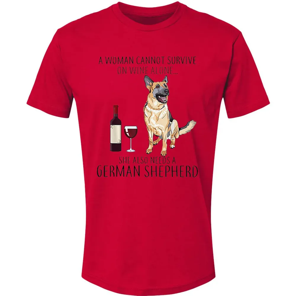 A Woman Cannot Survive On Wine Alone German Shepherd Premium Unisex T-shirt - 6