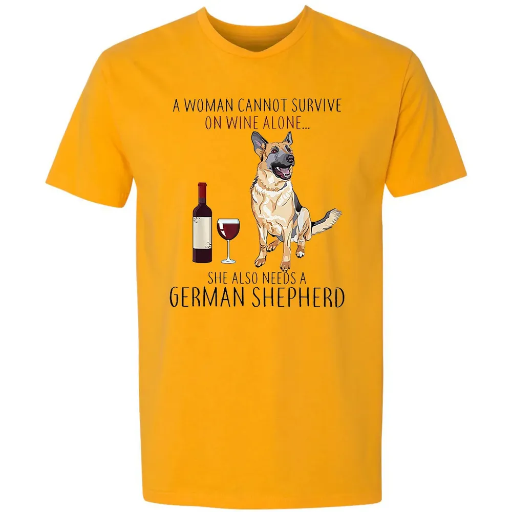 A Woman Cannot Survive On Wine Alone German Shepherd Premium Unisex T-shirt - 11