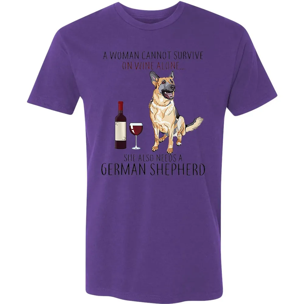 A Woman Cannot Survive On Wine Alone German Shepherd Premium Unisex T-shirt - 7