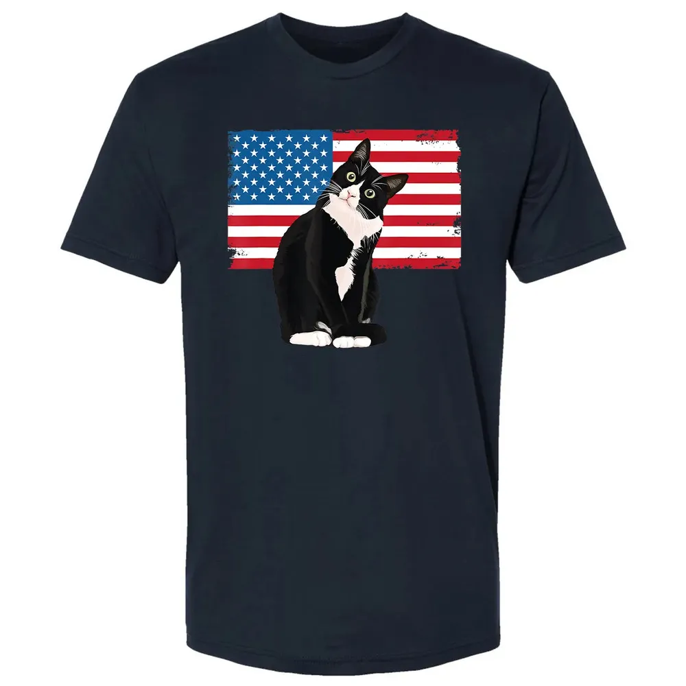 Tuxedo Cat T 4th of July Patriotic  Gift Adults Kids Premium Unisex T-shirt - 2