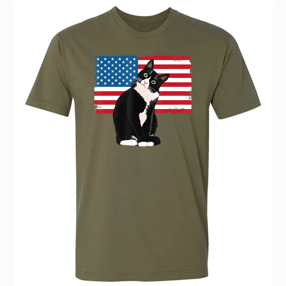Tuxedo Cat T 4th of July Patriotic  Gift Adults Kids Premium Unisex T-shirt - 5