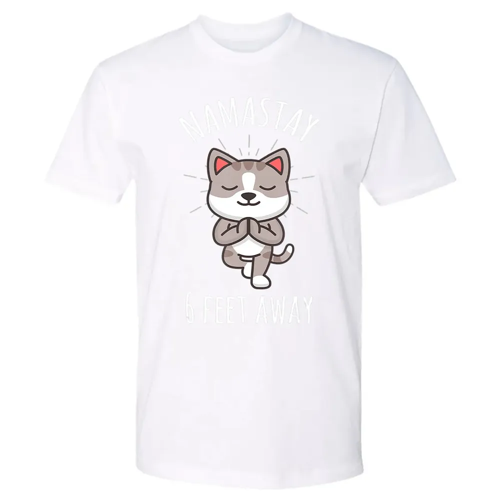 Namastay 6 Feet Away Funny Cute Cat Social Distancing Premium Unisex T-shirt - 4