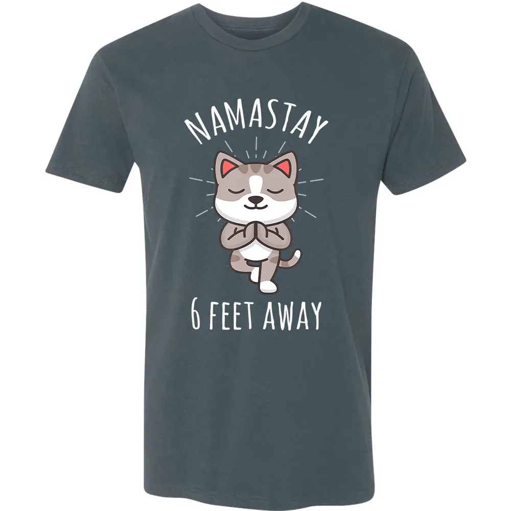 Namastay 6 Feet Away Funny Cute Cat Social Distancing Premium Unisex T-shirt - 14