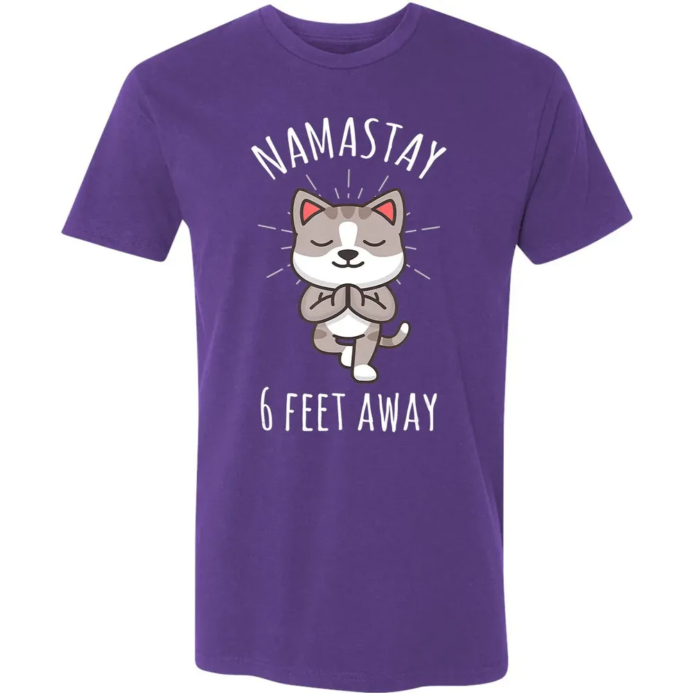 Namastay 6 Feet Away Funny Cute Cat Social Distancing Premium Unisex T-shirt - 7
