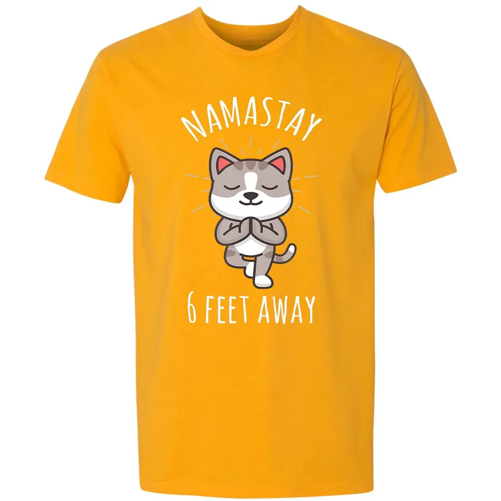 Namastay 6 Feet Away Funny Cute Cat Social Distancing Premium Unisex T-shirt - 11
