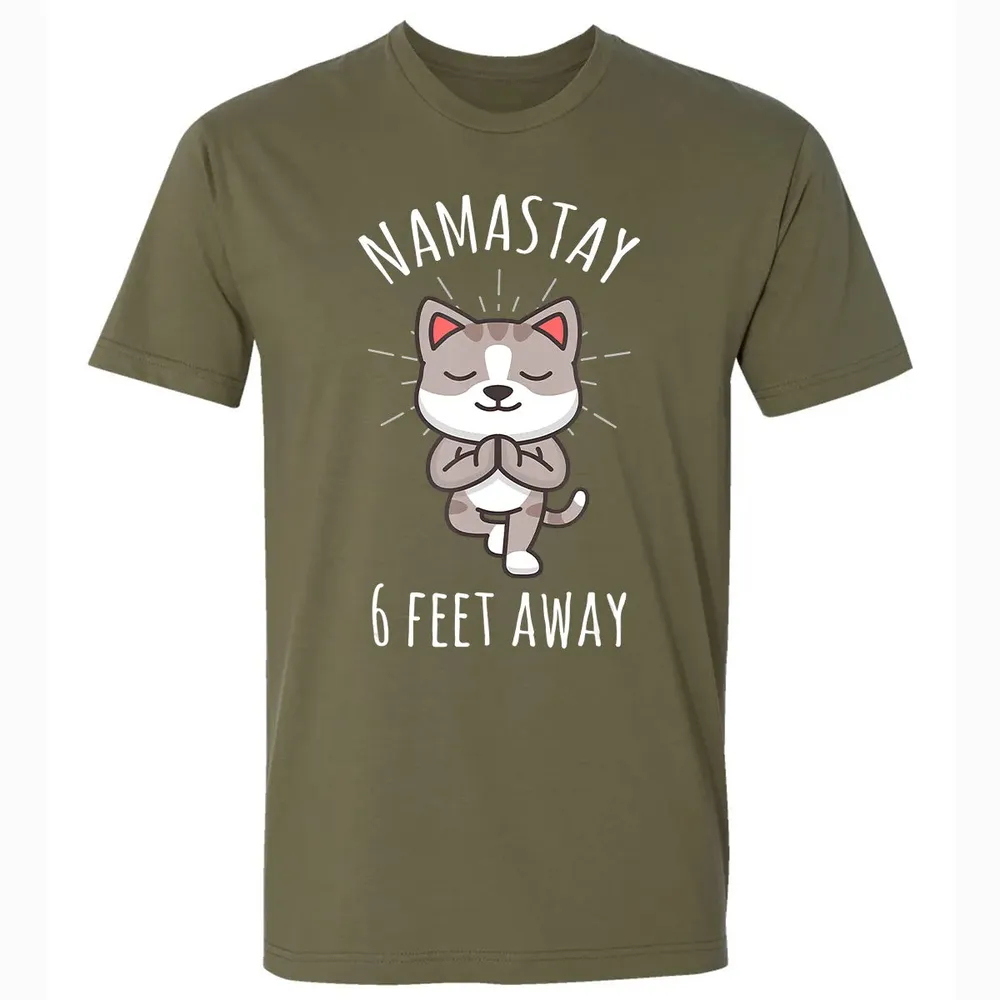 Namastay 6 Feet Away Funny Cute Cat Social Distancing Premium Unisex T-shirt - 5