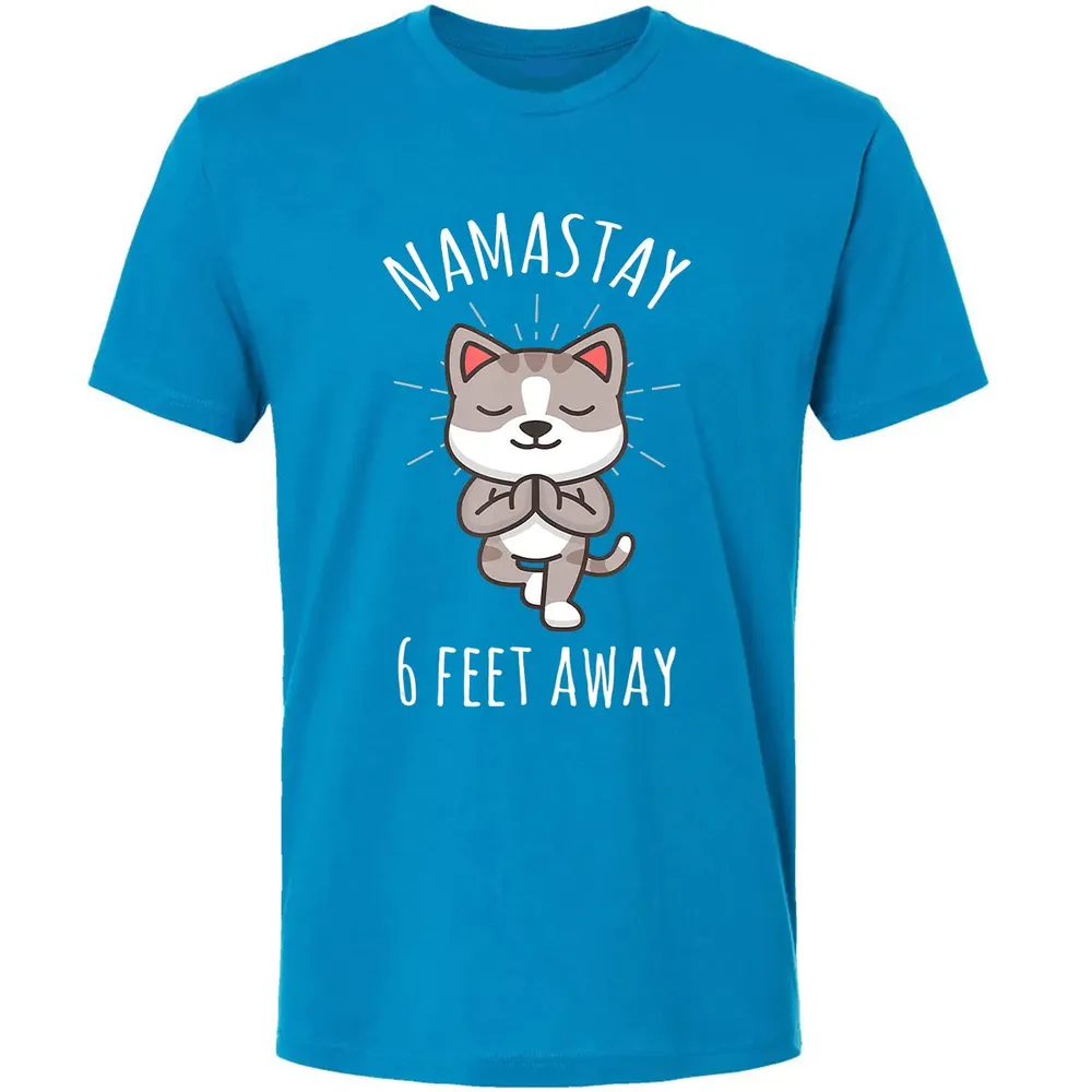 Namastay 6 Feet Away Funny Cute Cat Social Distancing Premium Unisex T-shirt - 15