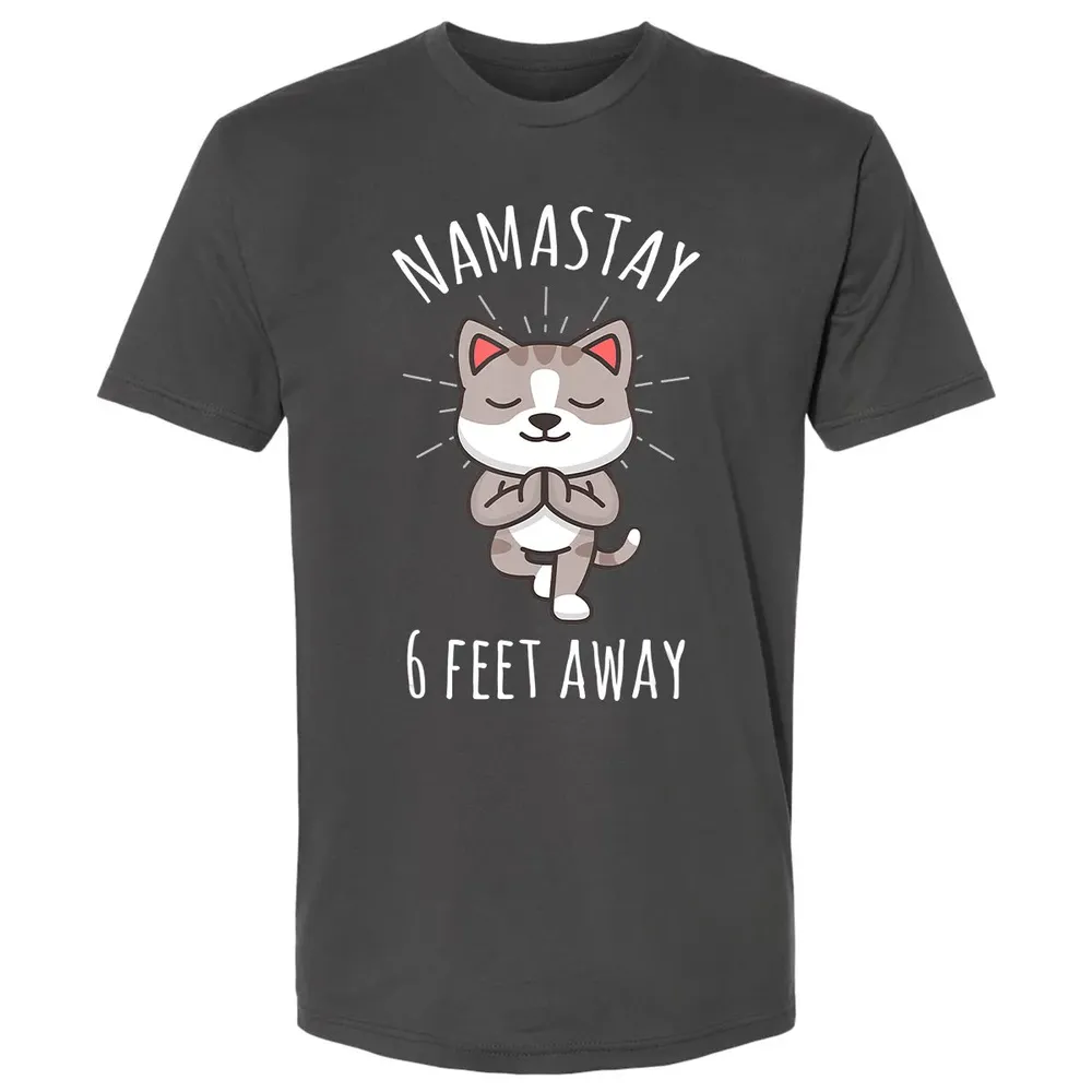 Namastay 6 Feet Away Funny Cute Cat Social Distancing Premium Unisex T-shirt - 8
