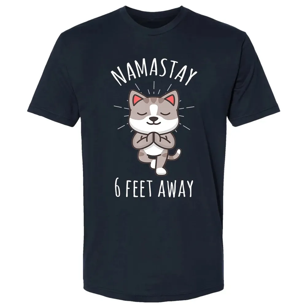 Namastay 6 Feet Away Funny Cute Cat Social Distancing Premium Unisex T-shirt - 2