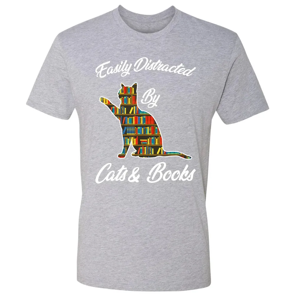 Easily Distracted by Cat & Books Animal Lover Meowing Kitty Premium Unisex T-shirt - 9