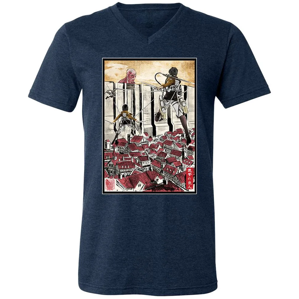 Unisex V-Neck T-Shirt - MYTWWEGZ - Heather Navy - 15