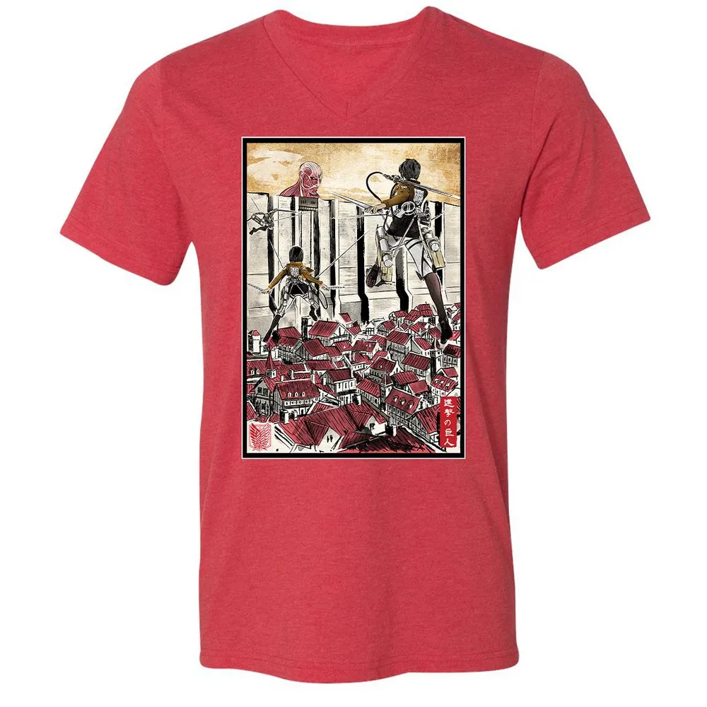 Unisex V-Neck T-Shirt - MYTWWEGZ - Heather Red - 16