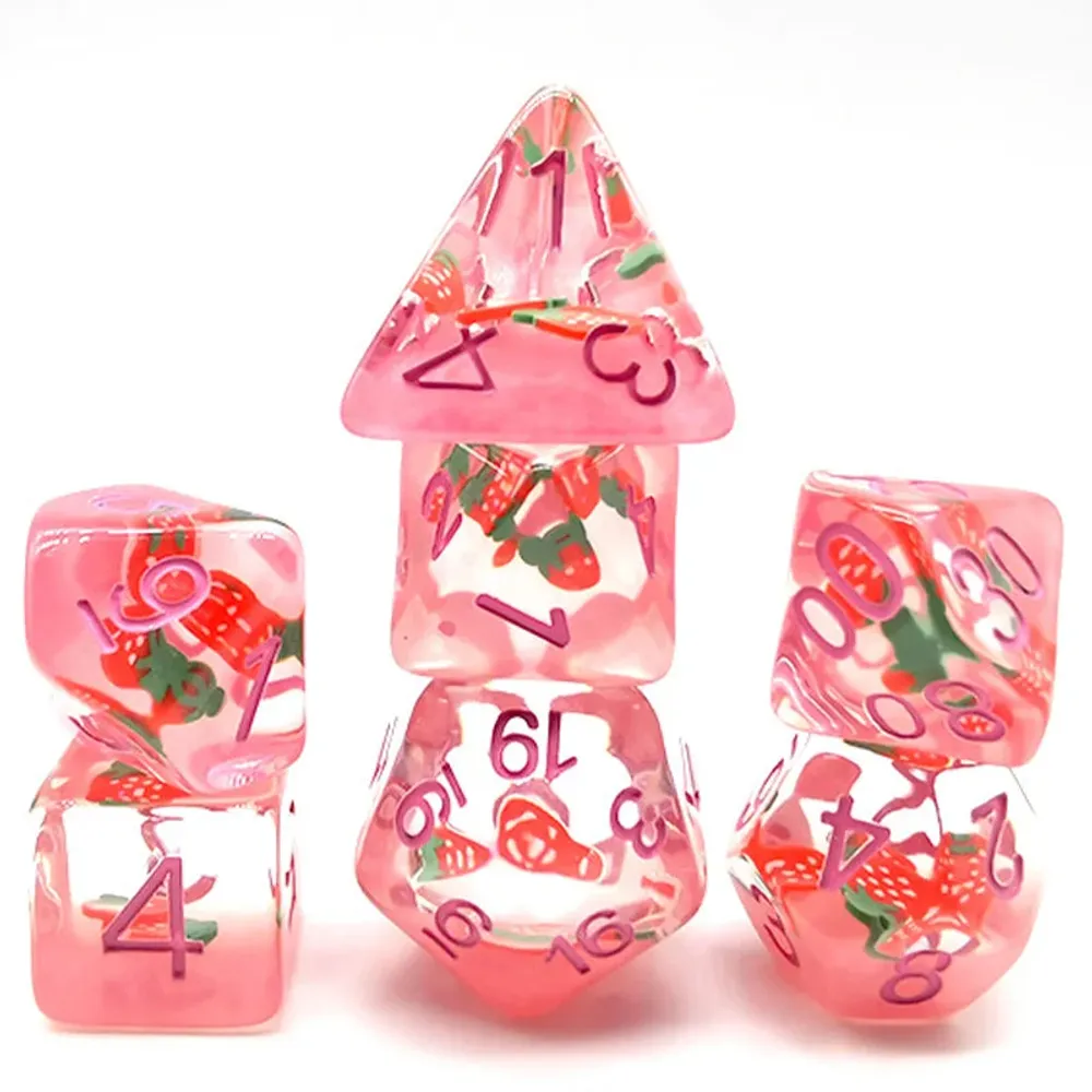 Set Sweet Strawberry Transparent Resin DND Dice - 6