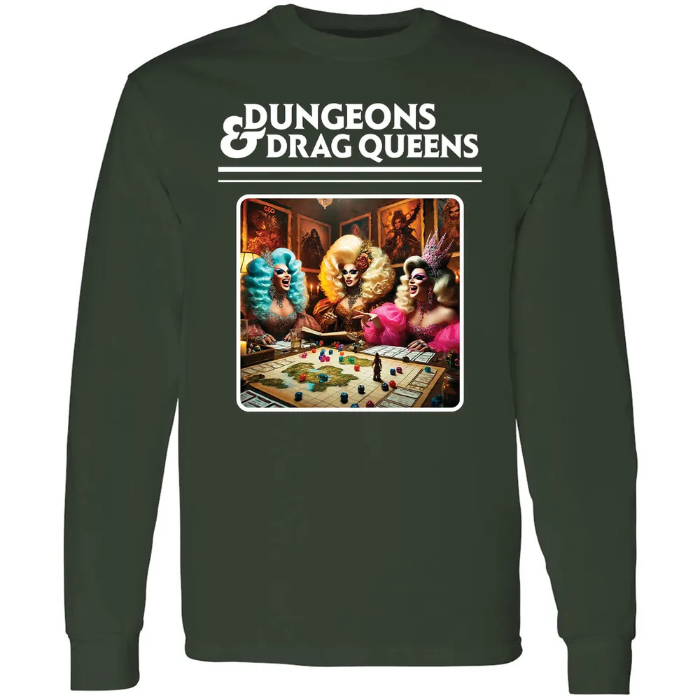 Dungeons & Drag Queens Long Sleeve T-Shirt - Forest Green - 4