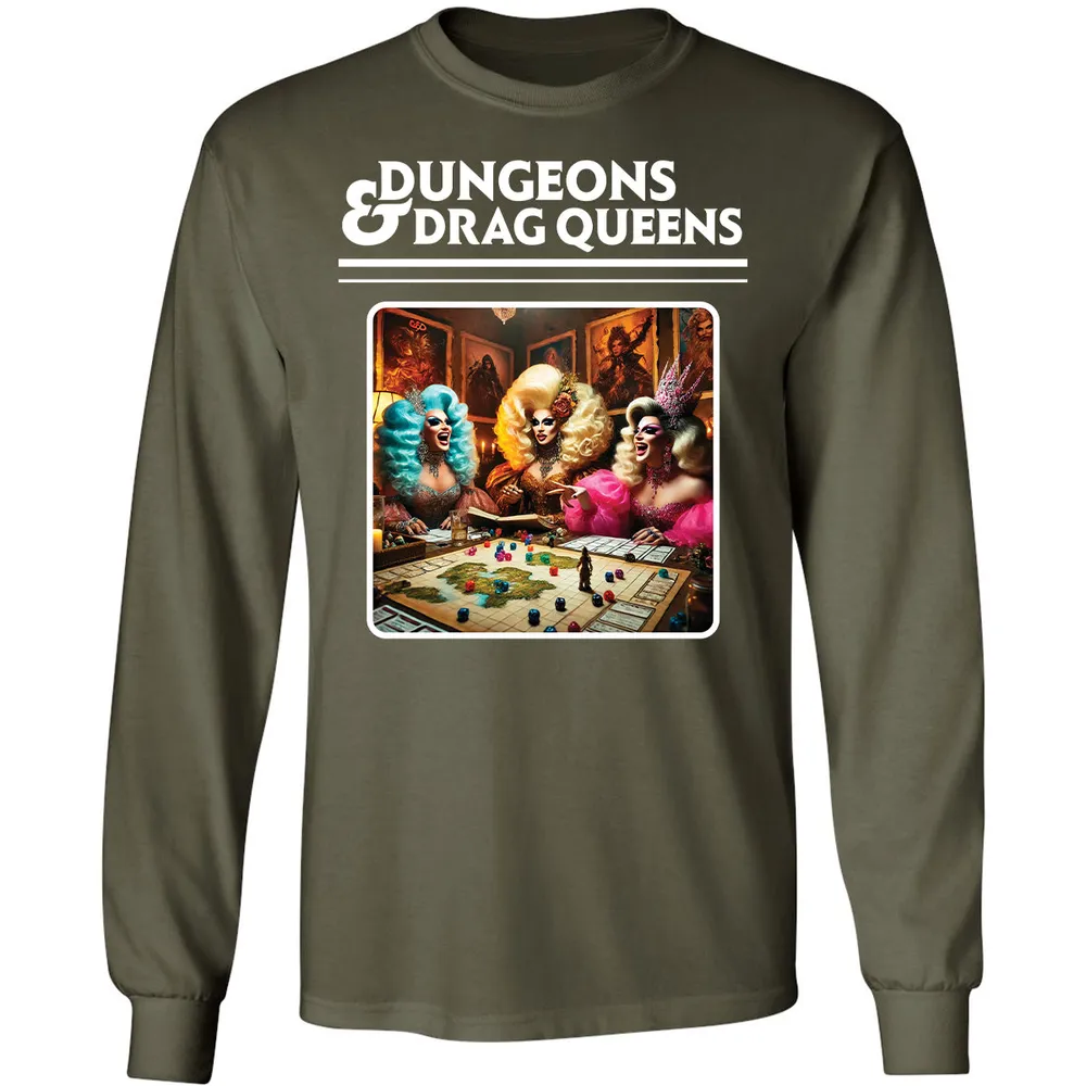 Dungeons & Drag Queens Long Sleeve T-Shirt - Military Green - 16