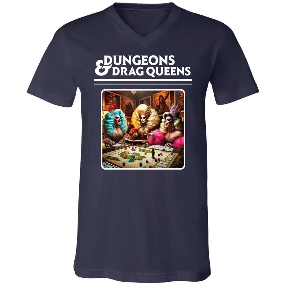 Dungeons & Drag Queens Unisex V-Neck T-Shirt - Navy - 2