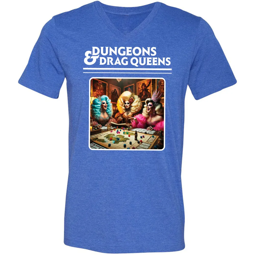 Dungeons & Drag Queens Unisex V-Neck T-Shirt - Heather True Royal - 14