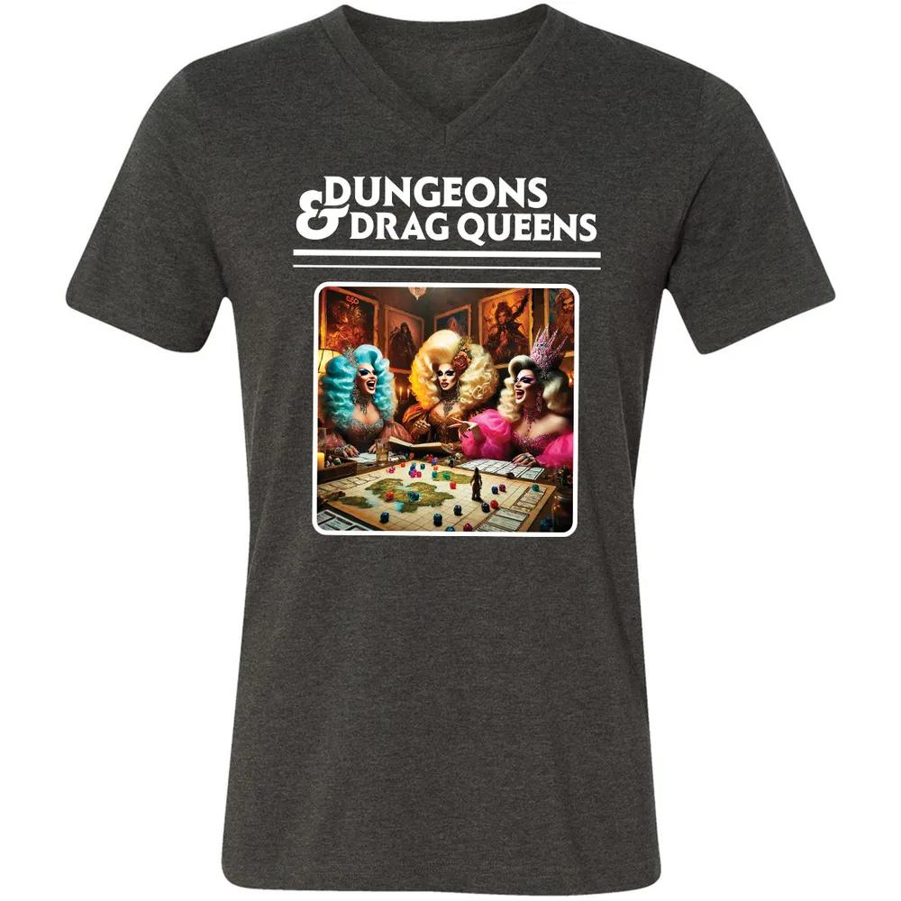 Dungeons & Drag Queens Unisex V-Neck T-Shirt - Dark Grey Heather - 8