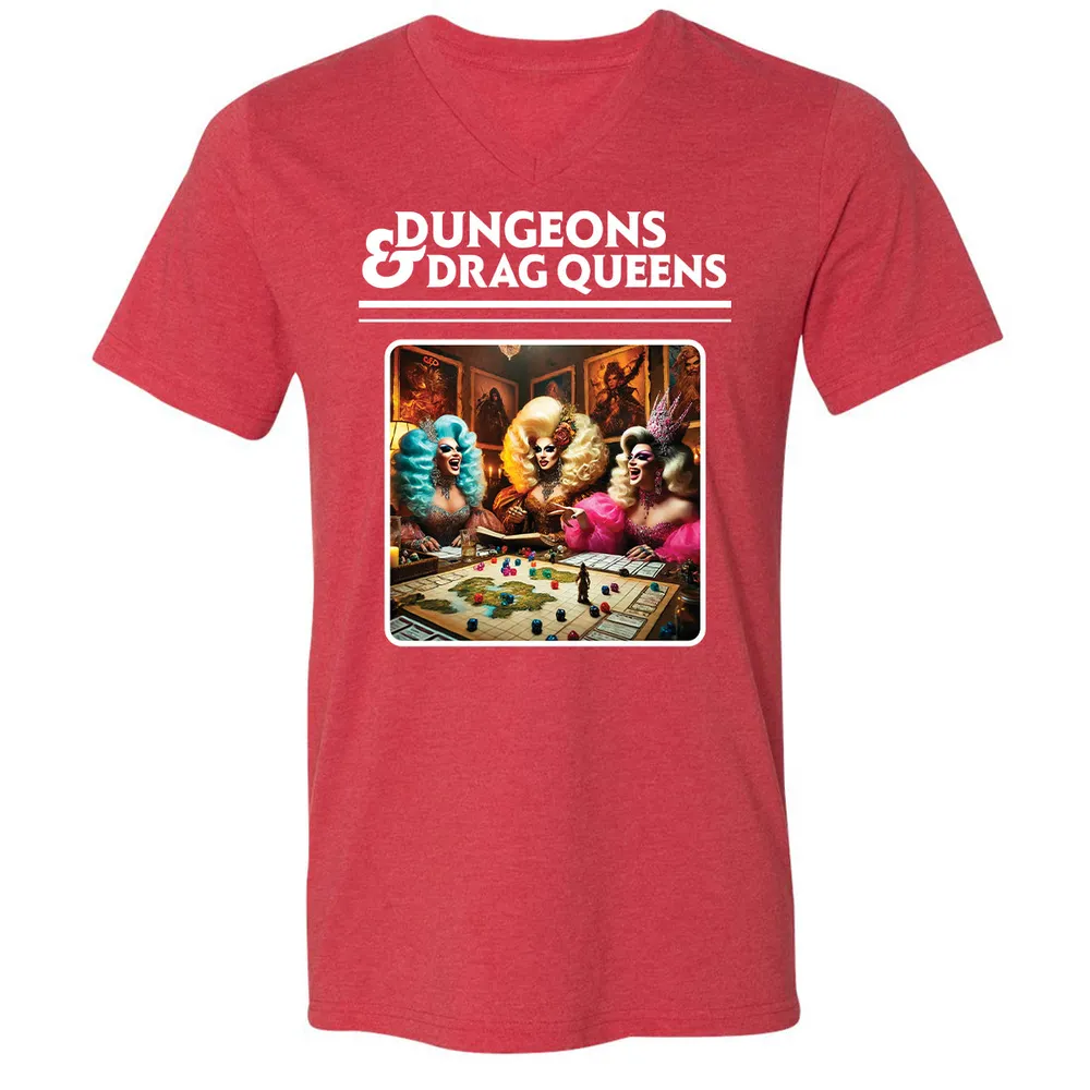Dungeons & Drag Queens Unisex V-Neck T-Shirt - Heather Red - 16