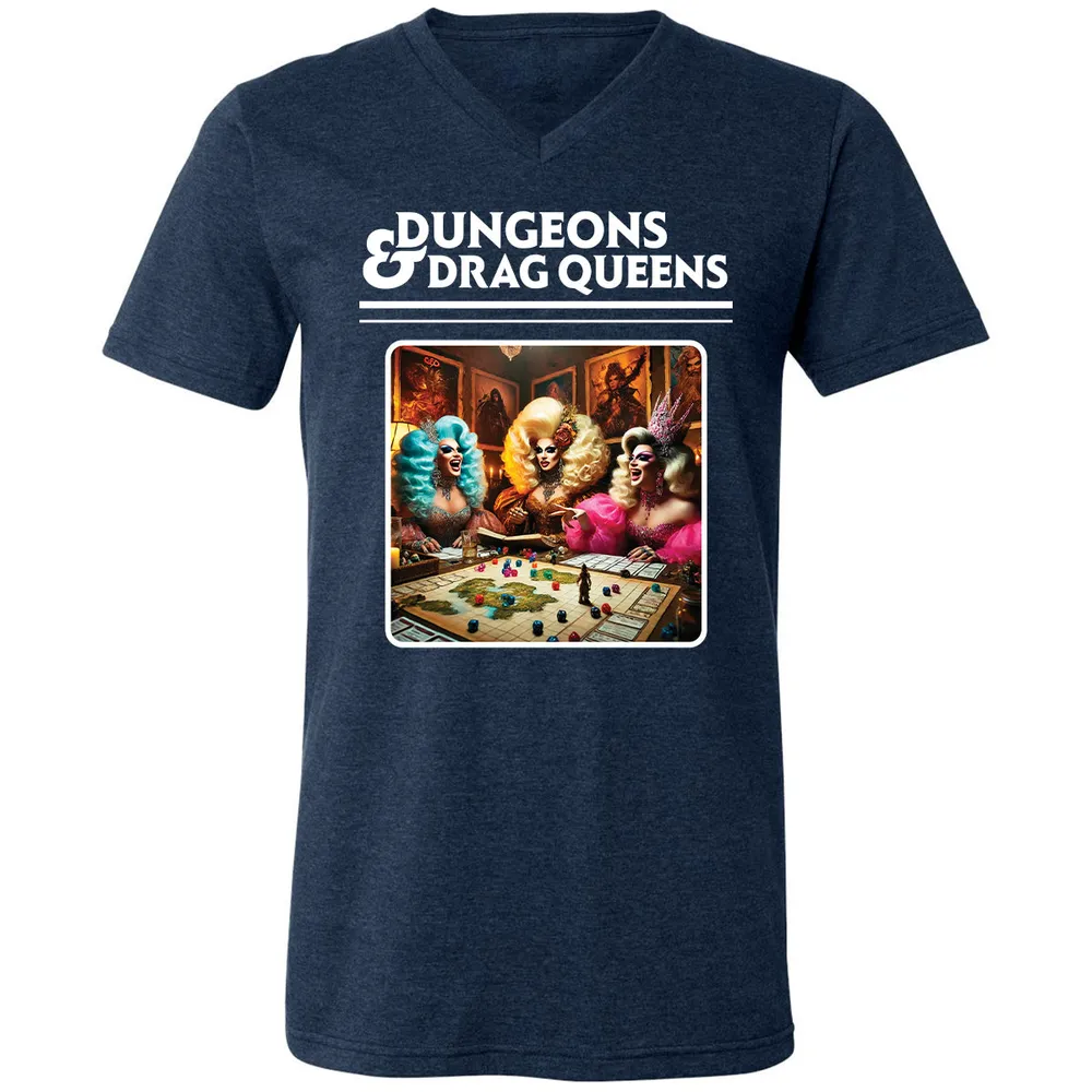 Dungeons & Drag Queens Unisex V-Neck T-Shirt - Heather Navy - 15