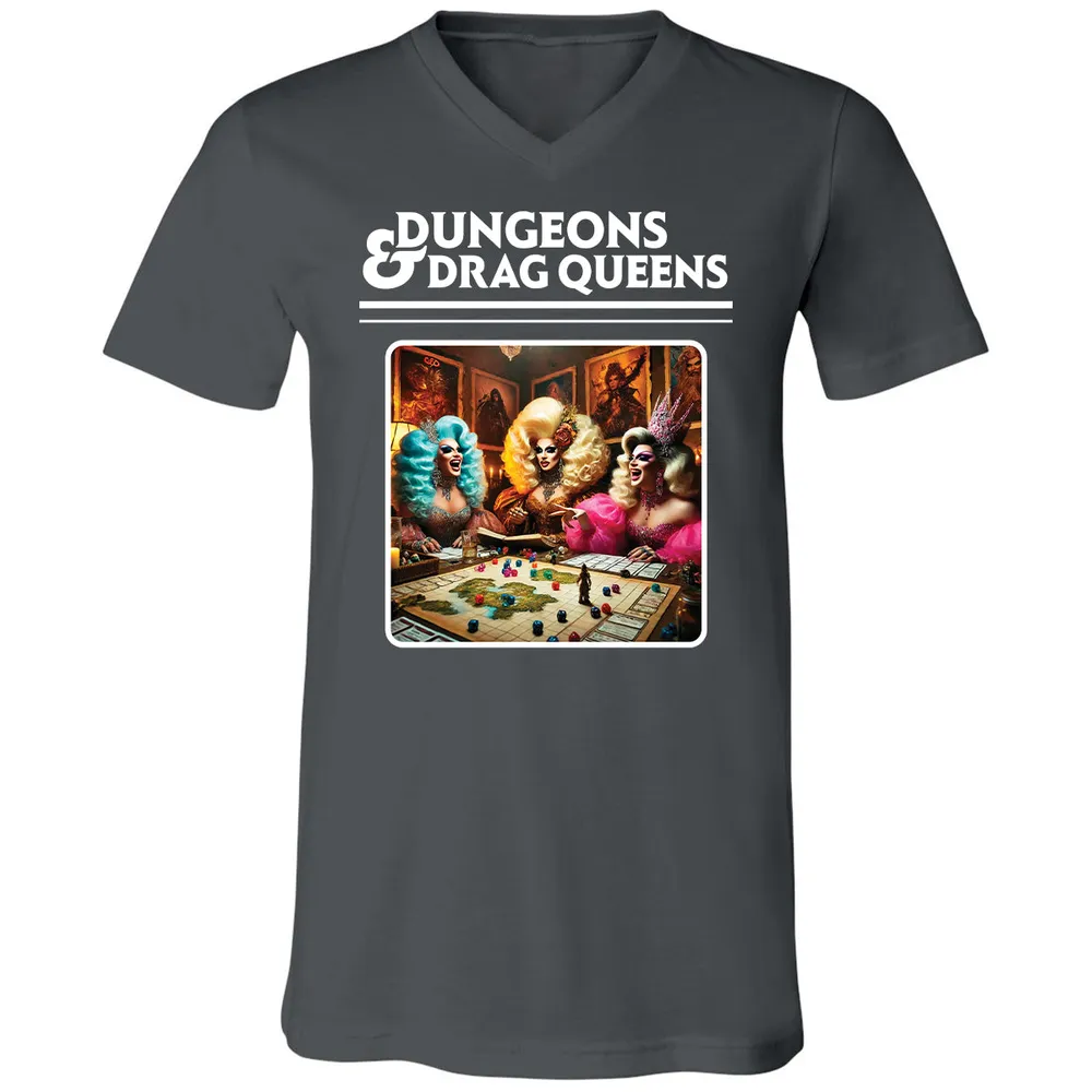 Dungeons & Drag Queens Unisex V-Neck T-Shirt - Asphalt - 12