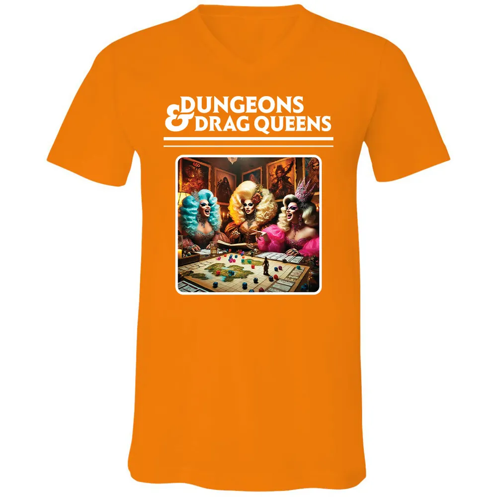 Dungeons & Drag Queens Unisex V-Neck T-Shirt - Orange - 11