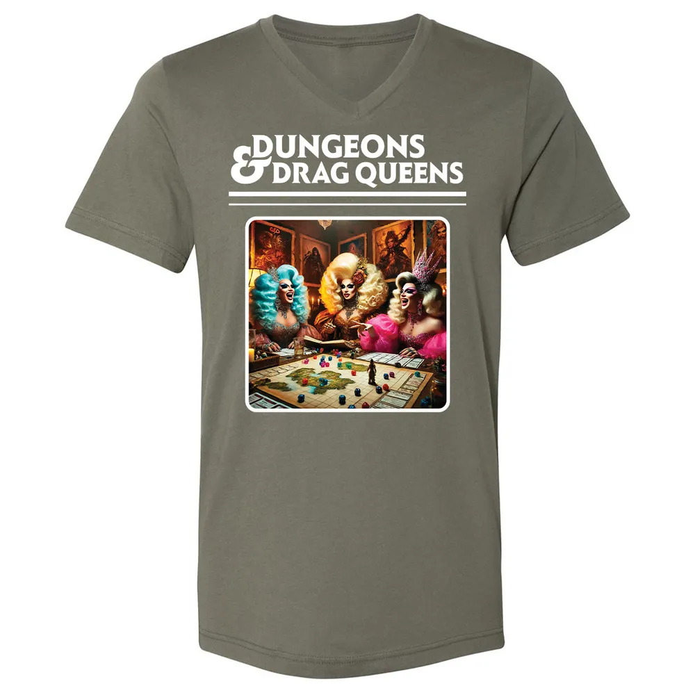 Dungeons & Drag Queens Unisex V-Neck T-Shirt - Military Green - 10